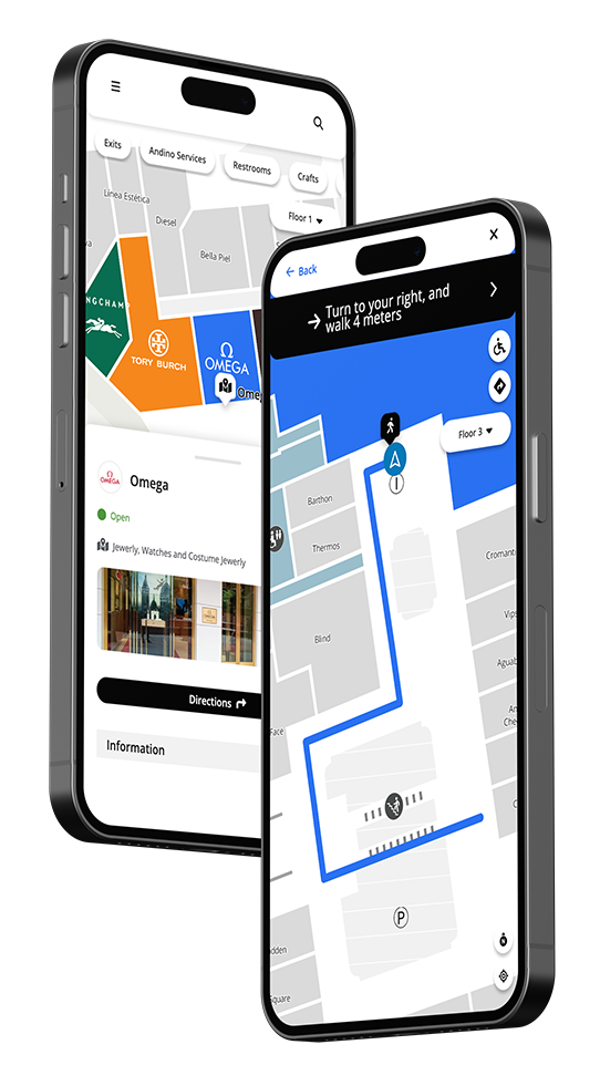 mockup of two smartphones showing a digital map and route