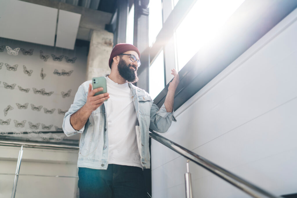 Man using a digital map on his phone