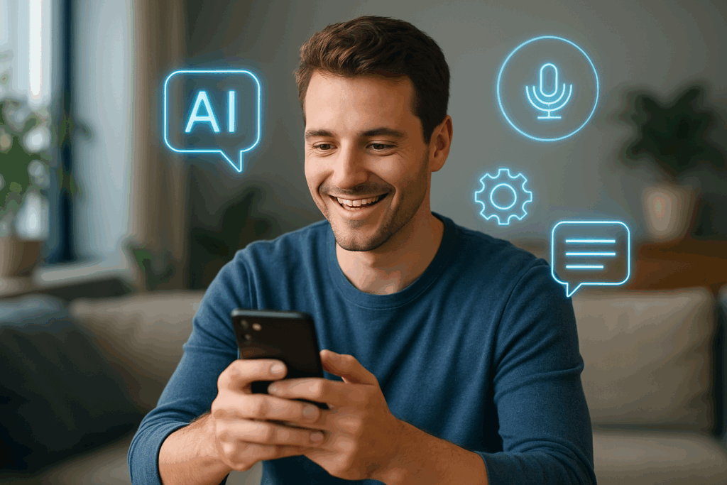 Man uses an AI assistant on his phone