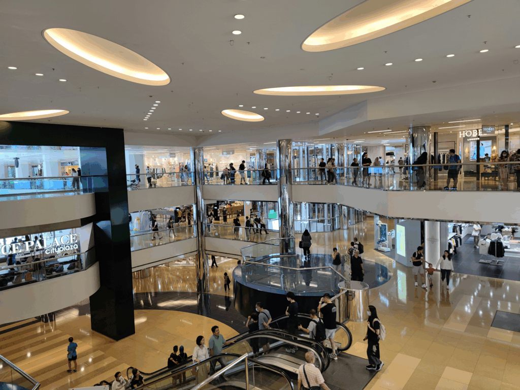 a photo of a mall with a digital directory