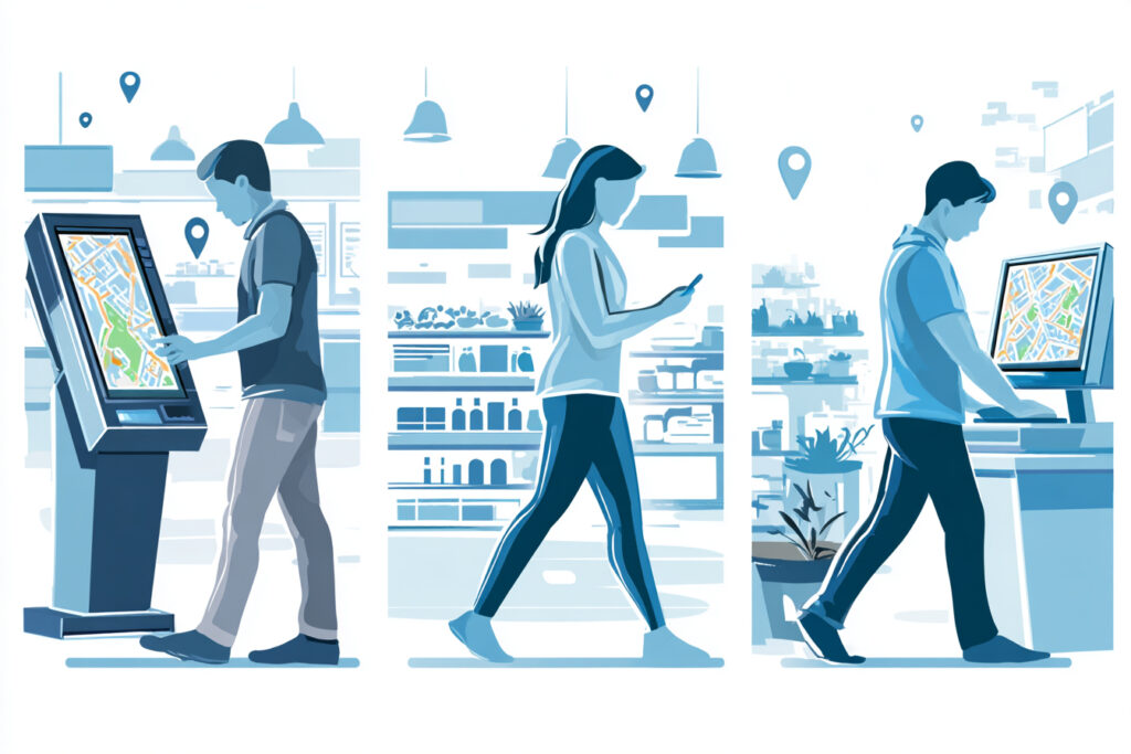 mall map accessed on phone, kiosk, and desktop