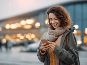 woman using digital mall maps to shop and explore