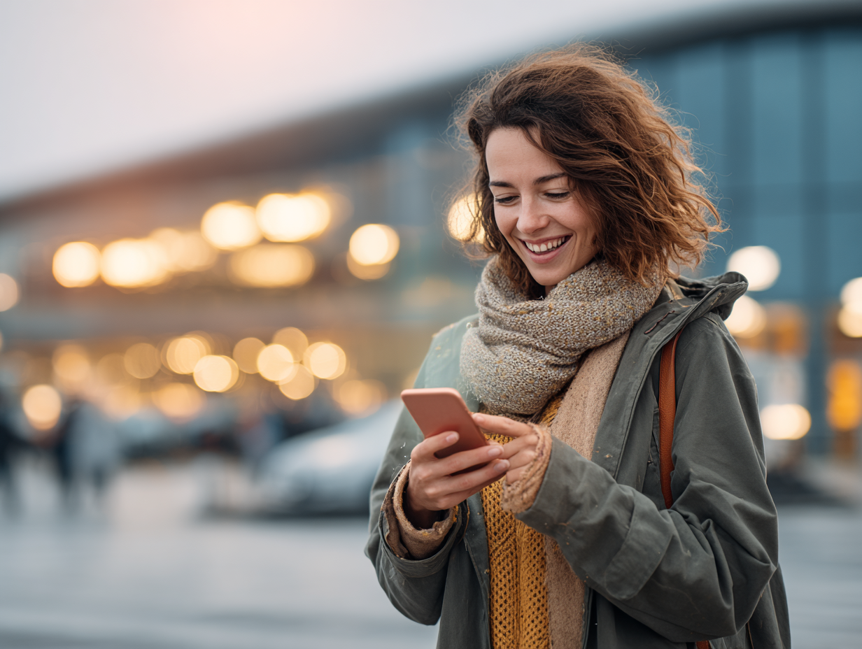 woman using digital mall maps to shop and explore