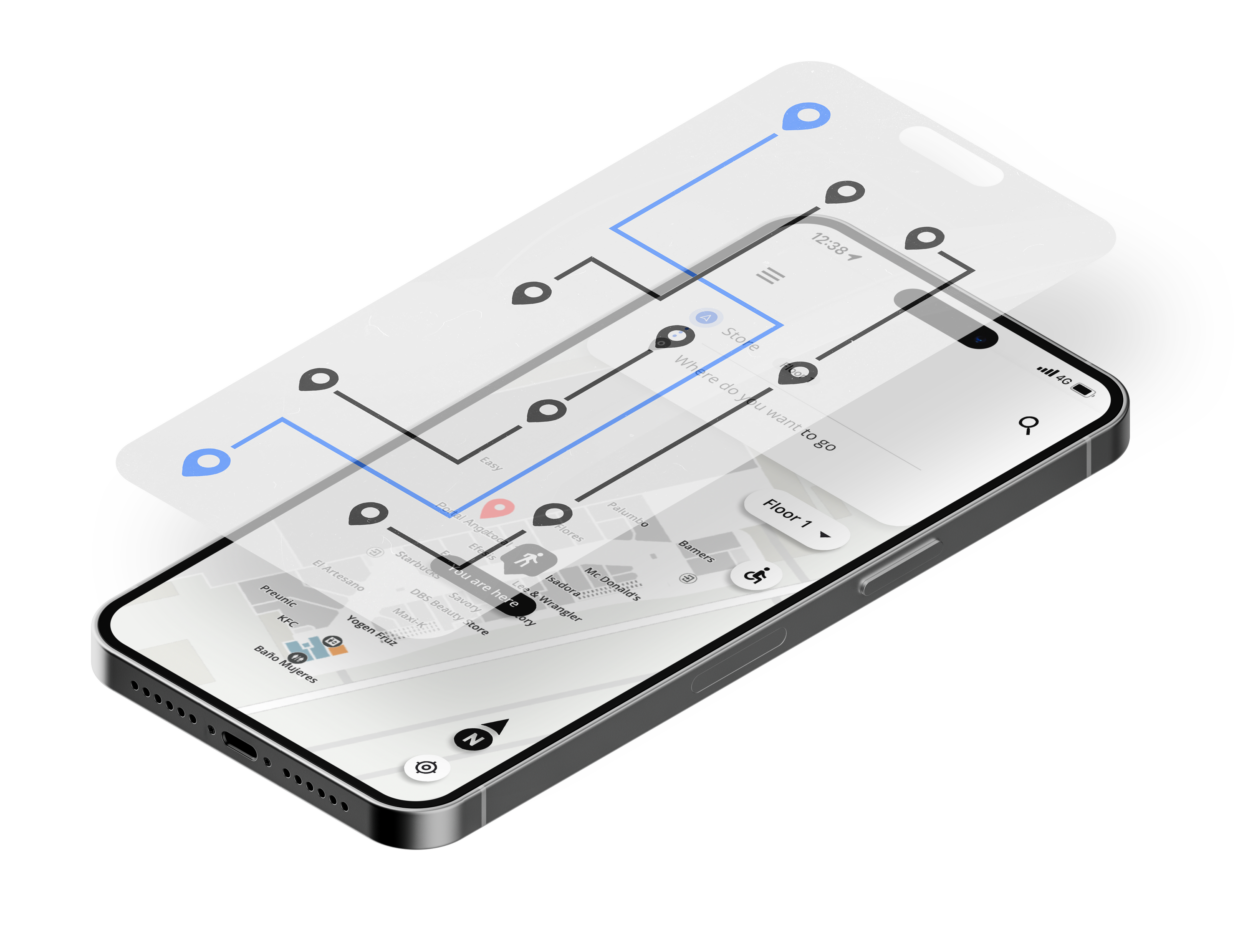 Smartphone showing multiple layers of digital map information